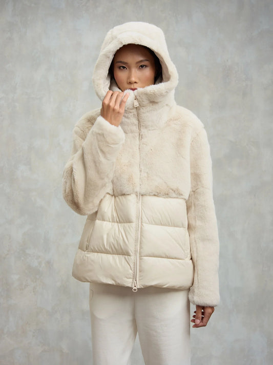 Blauer Donna giubbotto nylon con pelliccia eco Fanevil panna