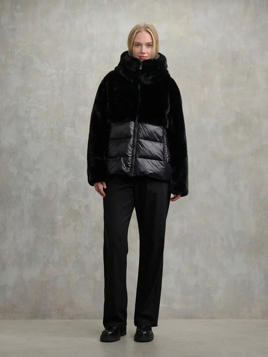 Blauer Donna giubbotto nylon con pelliccia eco Fanevil nero