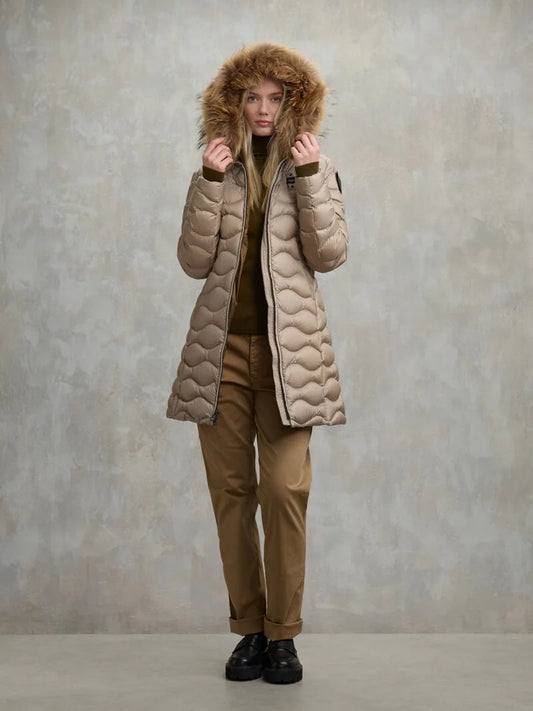 Blauer Donna piumino lungo ad onde con pelliccia Lynel beige