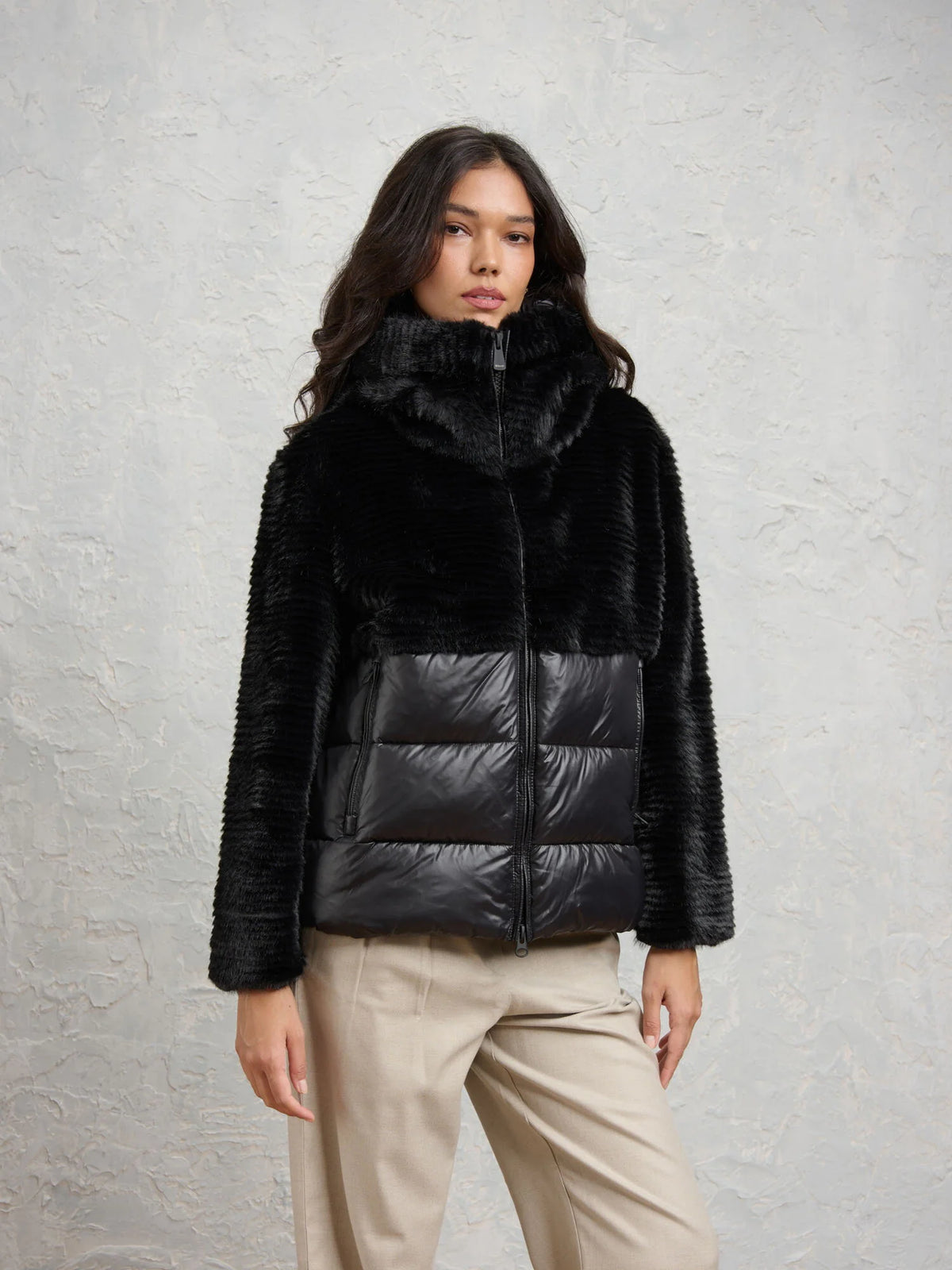 FANEVIL ECO FUR NYLON JACKET BLACK
