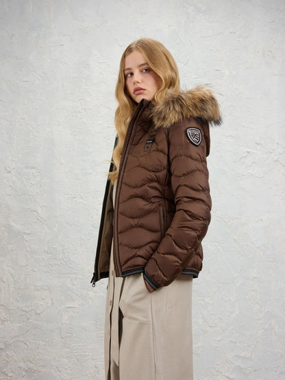 GIUBBINO CORTO IMBOTTITO PIUMA ALDIE MARRONE int. BEIGE