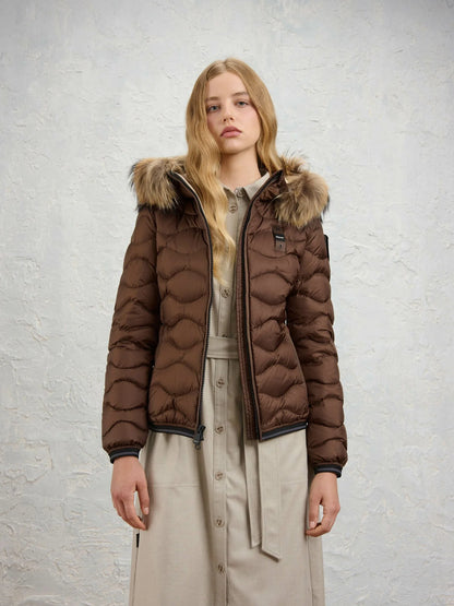GIUBBINO CORTO IMBOTTITO PIUMA ALDIE MARRONE int. BEIGE