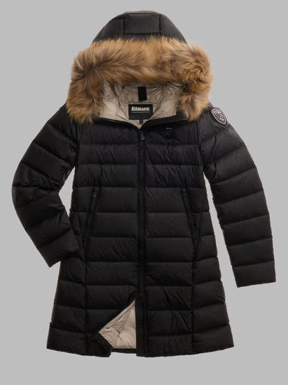 PIUMINO LUNGO CON PELLICCIA KRISTIN NERO int. BEIGE