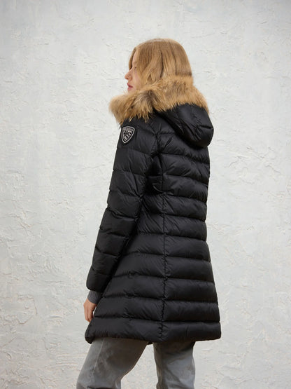 PIUMINO LUNGO CON PELLICCIA KRISTIN NERO int. BEIGE