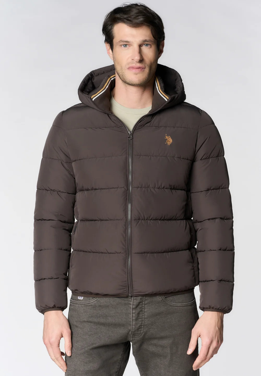 Piumino trapuntato con cappuccio e chiusura full zip