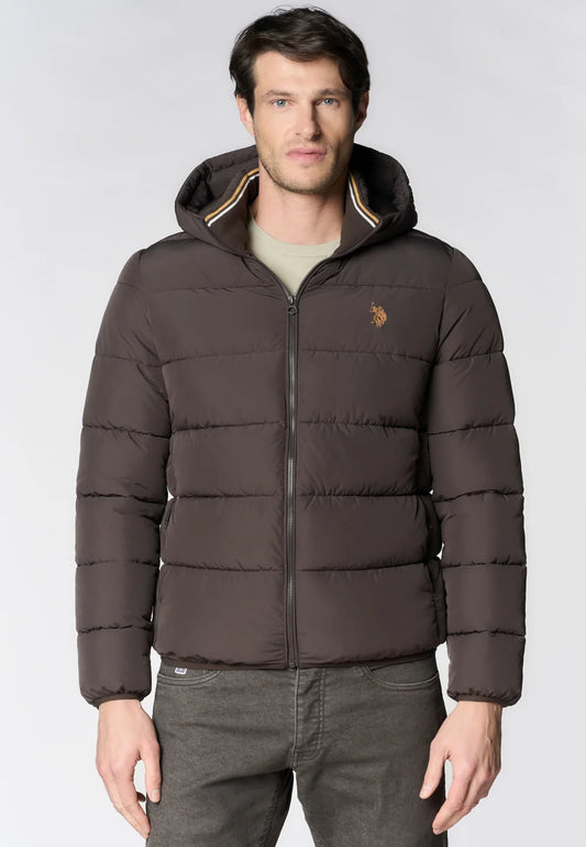 Piumino trapuntato con cappuccio e chiusura full zip